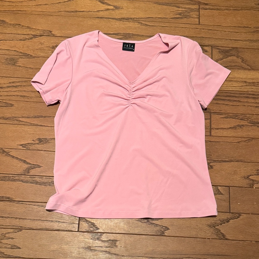 Zella Soft Pink Gathered V-Neck Tee